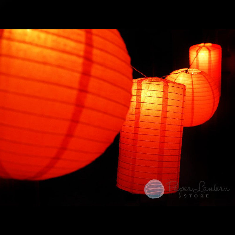 8" Chinese New Year Round & Cylinder Paper Lantern String Light COMBO Kit (12 FT, EXPANDABLE, Black Cord) - PaperLanternStore.com - Paper Lanterns, Decor, Party Lights & More