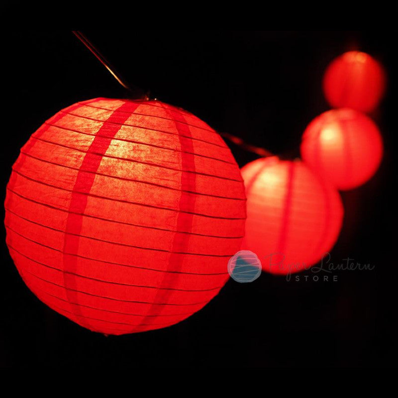 8&quot; Chinese New Year Paper Lantern String Light COMBO Kit (12 FT, EXPANDABLE, Black Cord) - PaperLanternStore.com - Paper Lanterns, Decor, Party Lights &amp; More