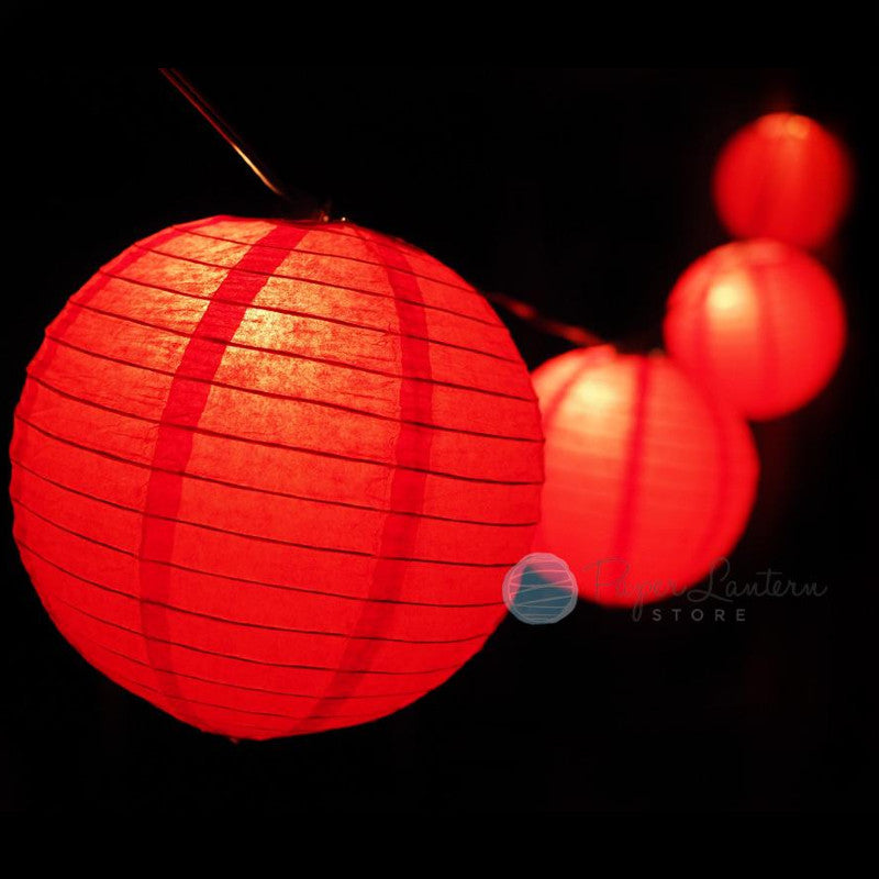 8" Chinese New Year Paper Lantern String Light COMBO Kit (12 FT, EXPANDABLE, Black Cord) - PaperLanternStore.com - Paper Lanterns, Decor, Party Lights & More