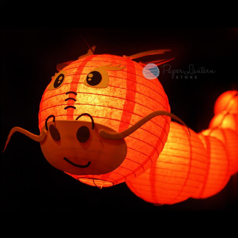8&quot; Chinese New Year Red Dragon Paper Lantern String Light COMBO Kit (12 FT, EXPANDABLE, Black Cord) - PaperLanternStore.com - Paper Lanterns, Decor, Party Lights &amp; More