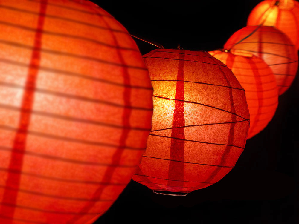 12&quot; Chinese New Year Mix Paper Lantern LED String Light COMBO Kit (21 FT, EXPANDABLE, Black Cord)