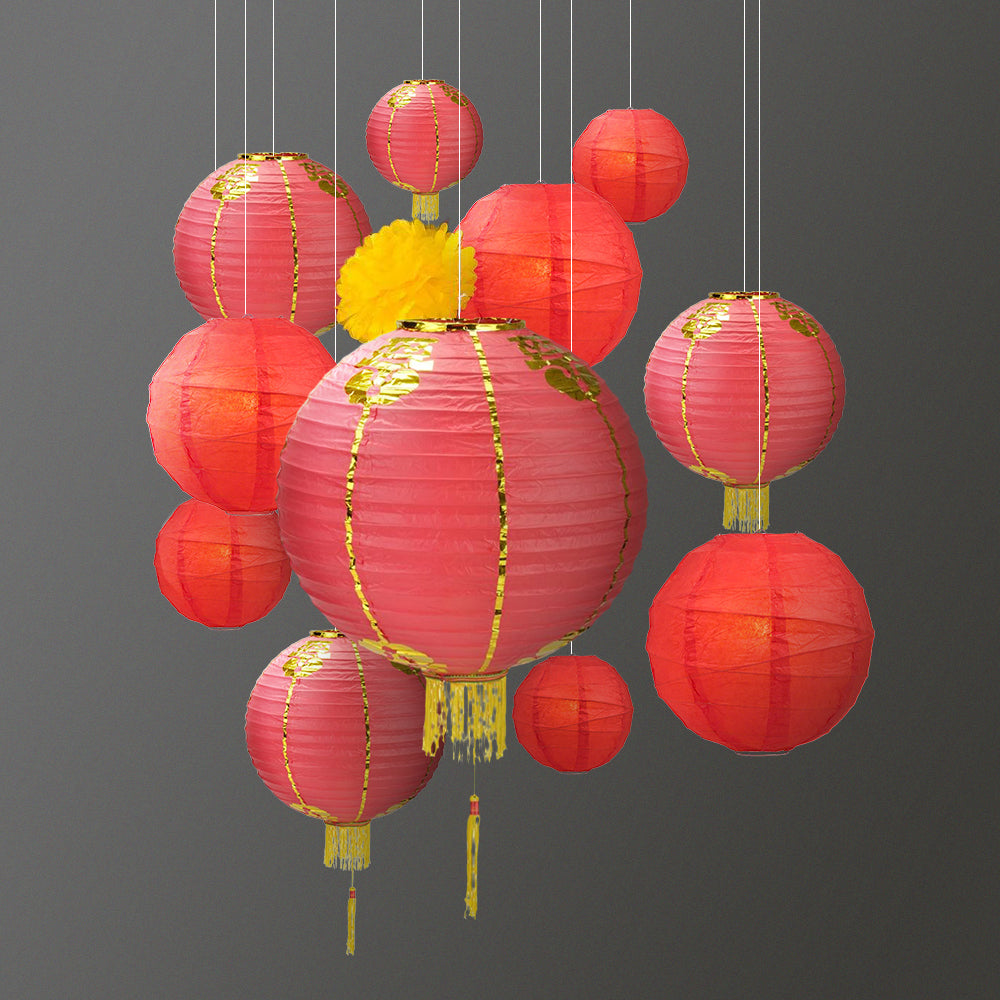 13-pc Red Chinese New Year Celebration Party Pack Paper Lantern Combo Set