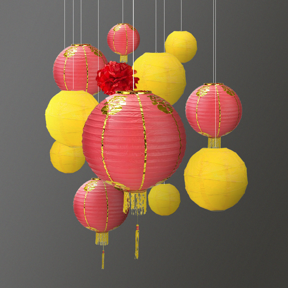 13-pc Red / Yellow Chinese New Year Paper Lantern Celebration Party Pack Combo Set