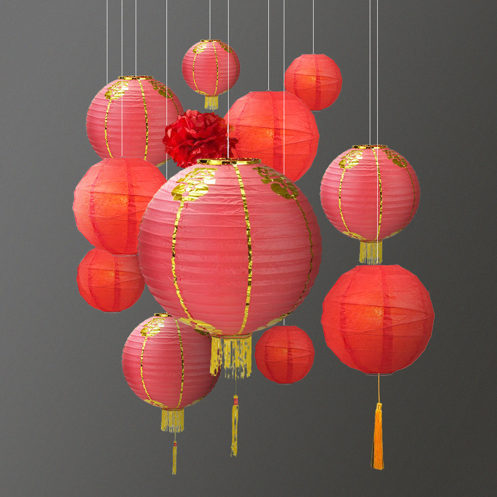 13-pc Chinese New Year Hanging Decoration Paper Lantern Combo Set