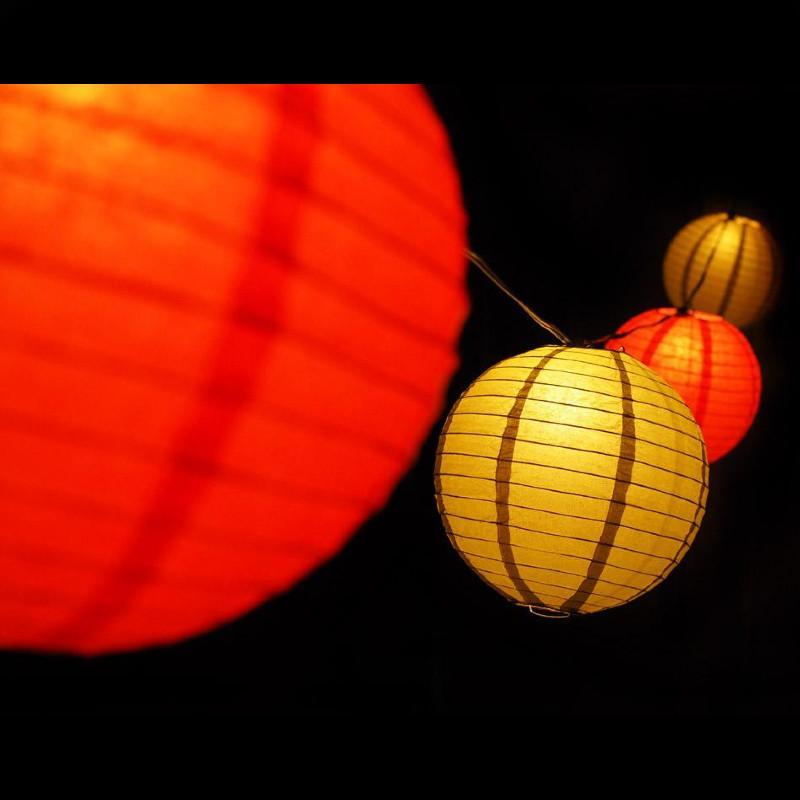 16" Christmas Holiday Red and Gold Paper Lantern String Light COMBO Kit (21 FT, EXPANDABLE, White Cord) - PaperLanternStore.com - Paper Lanterns, Decor, Party Lights & More