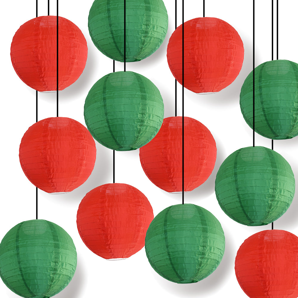 Red and Green Holiday Party Pack Even Ribbing Nylon Lantern Combo Set (12 pc Set)