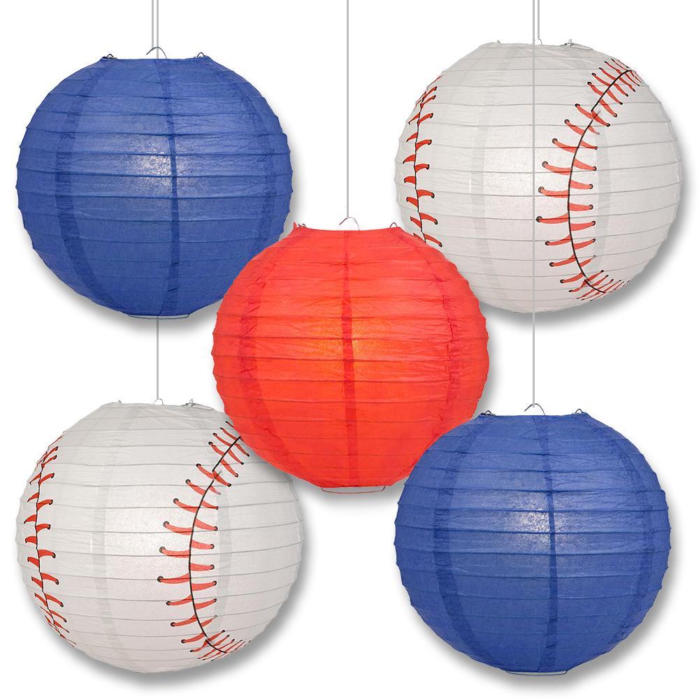 Chicago Pro Baseball 14-inch Paper Lanterns 5pc Combo Party Pack - Blue &amp; Red