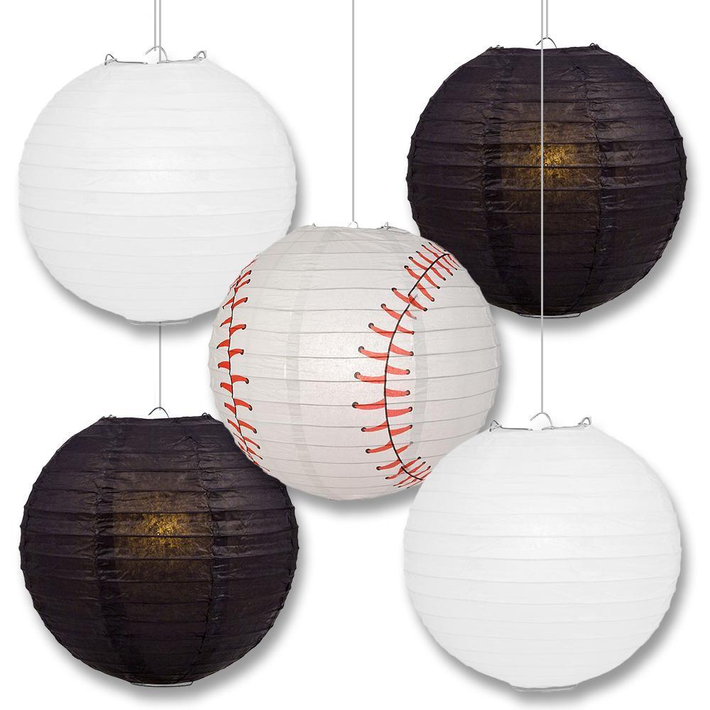 Chicago Pro Baseball 14-inch Paper Lanterns 5pc Combo Party Pack - Black & White - PaperLanternStore.com - Paper Lanterns, Decor, Party Lights & More