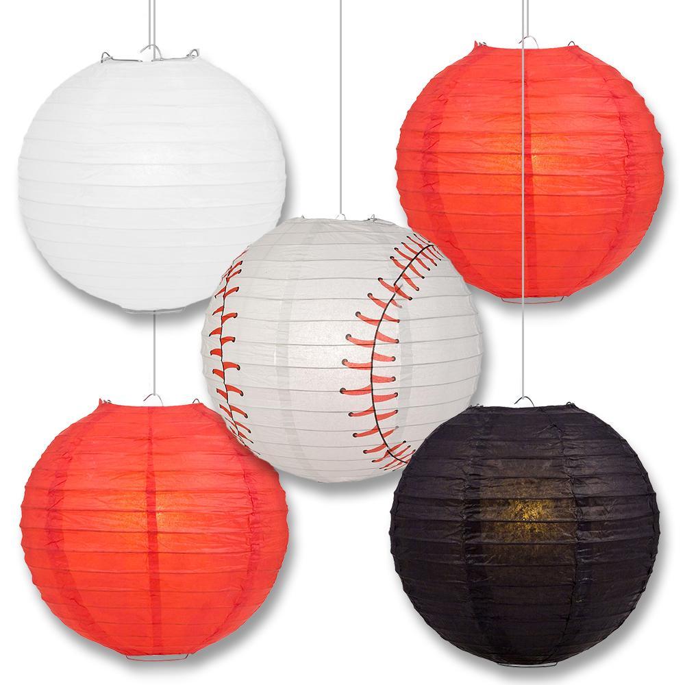 Cincinnati Pro Baseball 14-inch Paper Lanterns 5pc Combo Party Pack - Red, White &amp; Black - PaperLanternStore.com - Paper Lanterns, Decor, Party Lights &amp; More