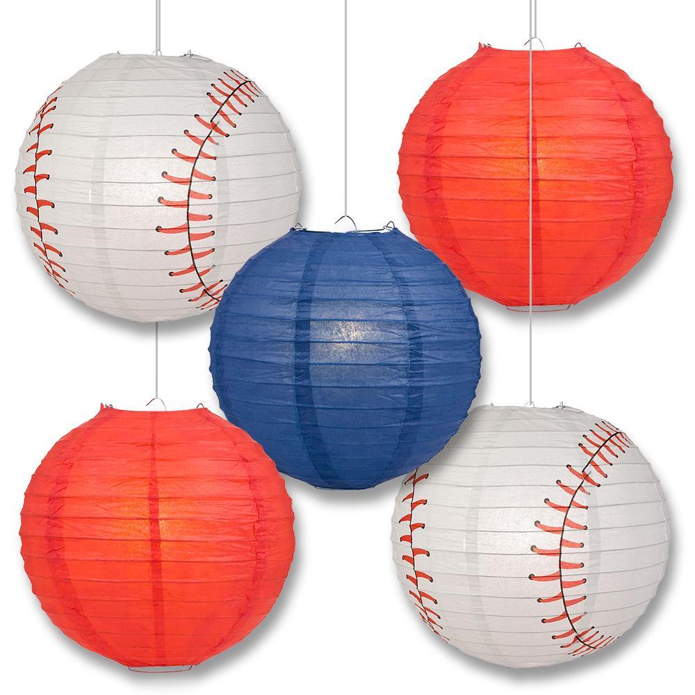 Cleveland Pro Baseball 14-inch Paper Lanterns 5pc Combo Party Pack - Navy Blue &amp; Red - PaperLanternStore.com - Paper Lanterns, Decor, Party Lights &amp; More