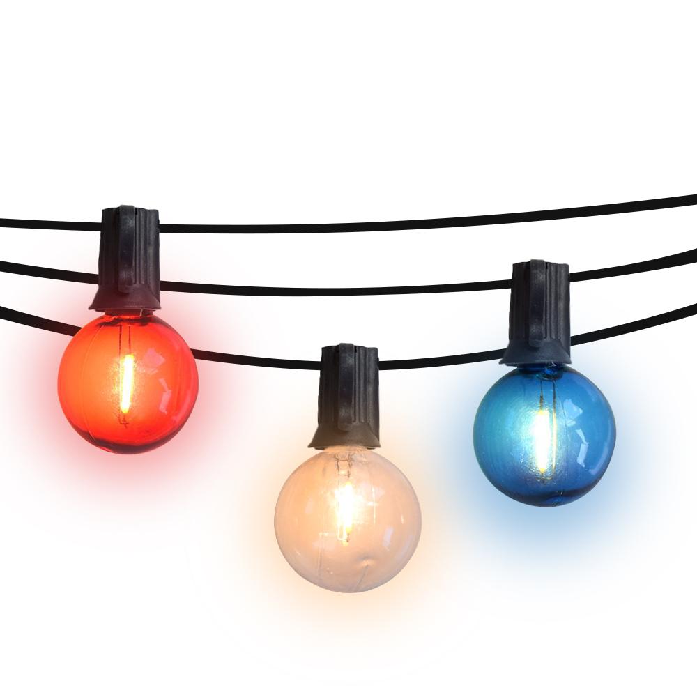 Patriotic 4th of July Outdoor Patio String Light with Shatterproof LED Bulbs, Black Cord