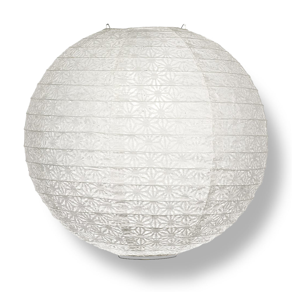 12" White Daisy Japanese Kozo Unryu Fibrous Paper Lantern Shade, Hanging Decoration - PaperLanternStore.com - Paper Lanterns, Decor, Party Lights & More