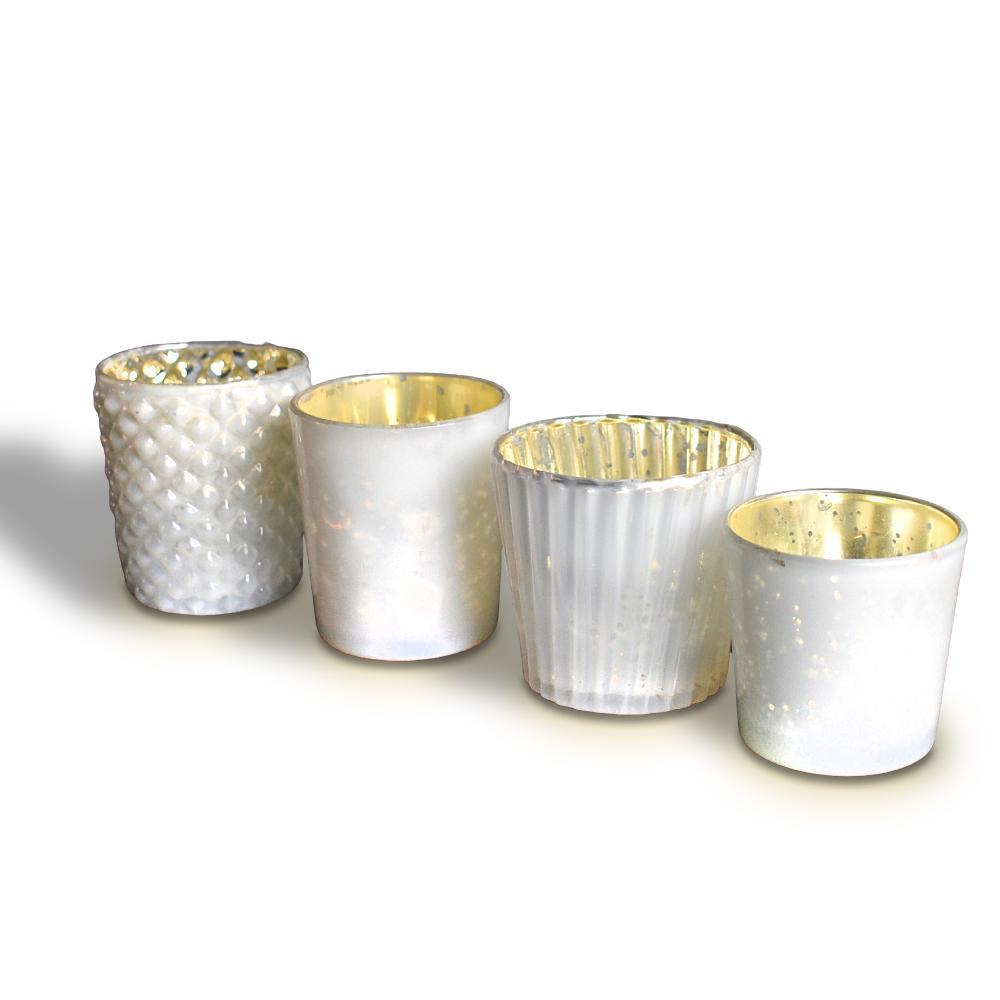 Best of Show Mercury Glass Tealight Votive Candle Holders (Pearl White, Set of 4, Assorted Styles) - for Weddings, Events, Parties, and Home Décor, Ideal Housewarming Gift - PaperLanternStore.com - Paper Lanterns, Decor, Party Lights &amp; More