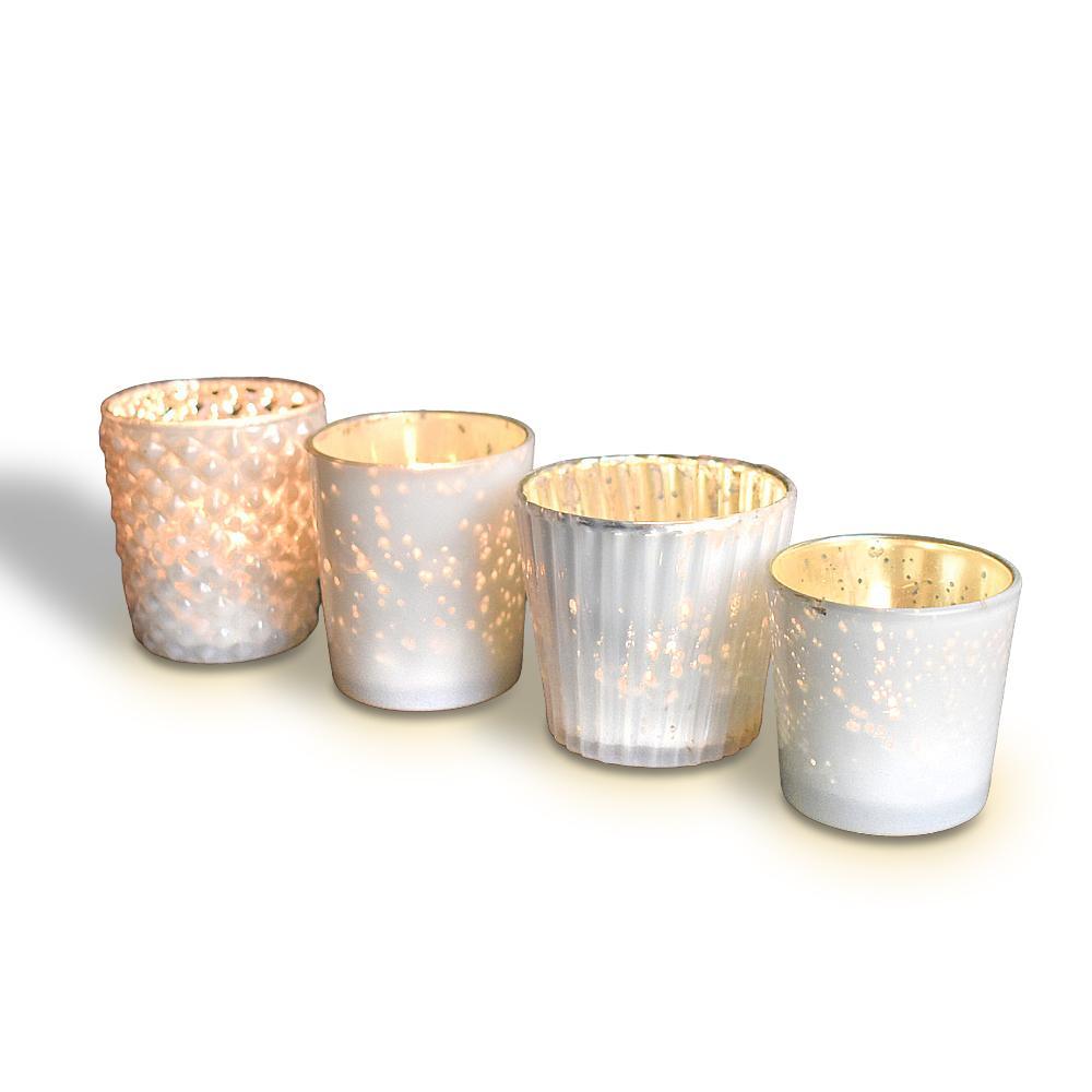 Best of Show Mercury Glass Tealight Votive Candle Holders (Pearl White, Set of 4, Assorted Styles) - for Weddings, Events, Parties, and Home Décor, Ideal Housewarming Gift - PaperLanternStore.com - Paper Lanterns, Decor, Party Lights &amp; More