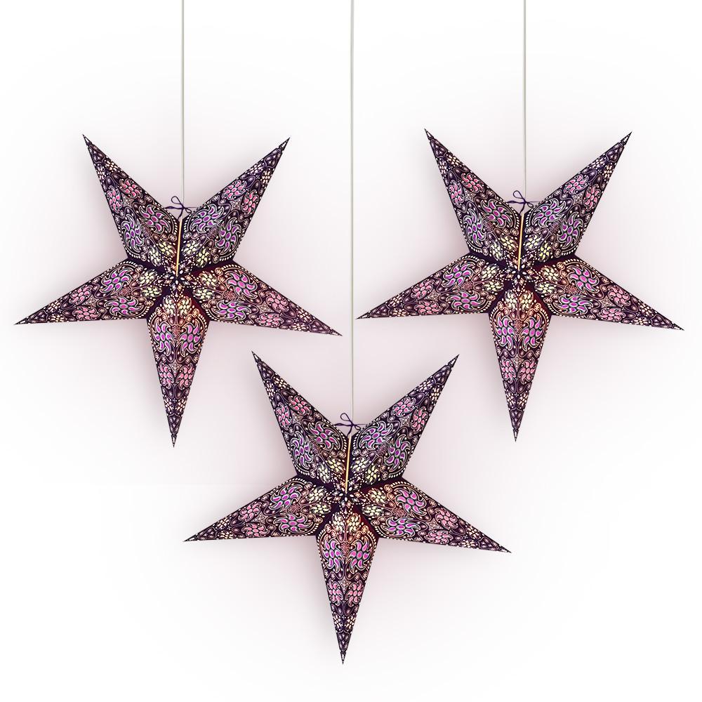 3-PACK + Cord | 24" Purple Winds Paper Star Lantern and Lamp Cord Hanging Decoration - PaperLanternStore.com - Paper Lanterns, Decor, Party Lights & More