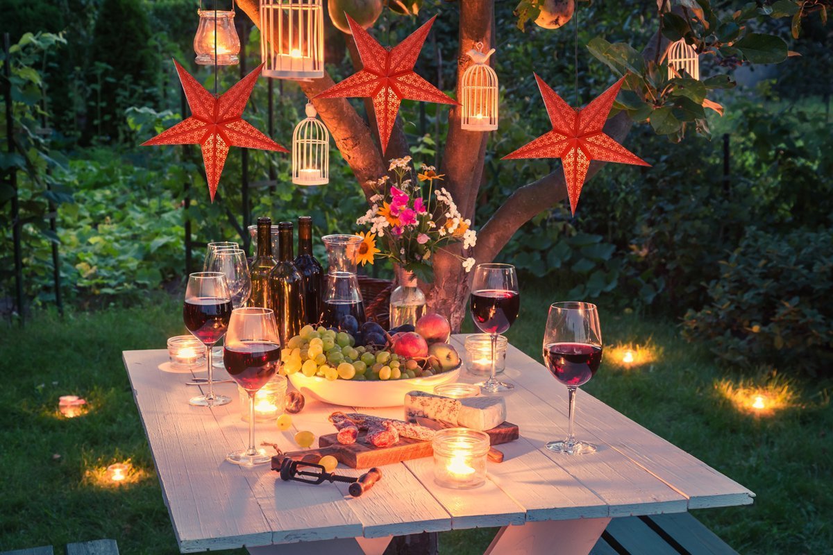 LANTERN + CORD + BULB | 30&quot; Red 5-Point Weatherproof Star Lantern Lamp, Hanging Decoration - PaperLanternStore.com - Paper Lanterns, Decor, Party Lights &amp; More