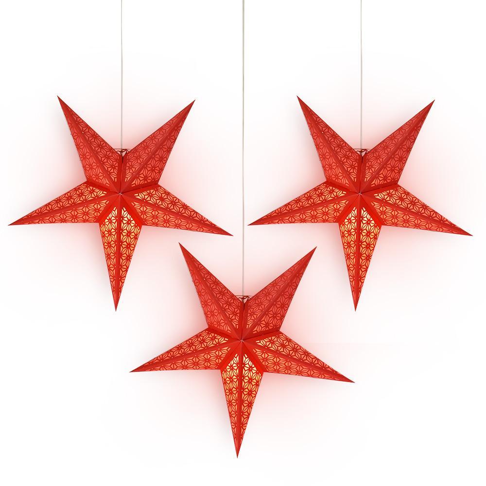 3-PACK + Cord | 24&quot; Red Geodesic Paper Star Lantern and Lamp Cord Hanging Decoration - PaperLanternStore.com - Paper Lanterns, Decor, Party Lights &amp; More