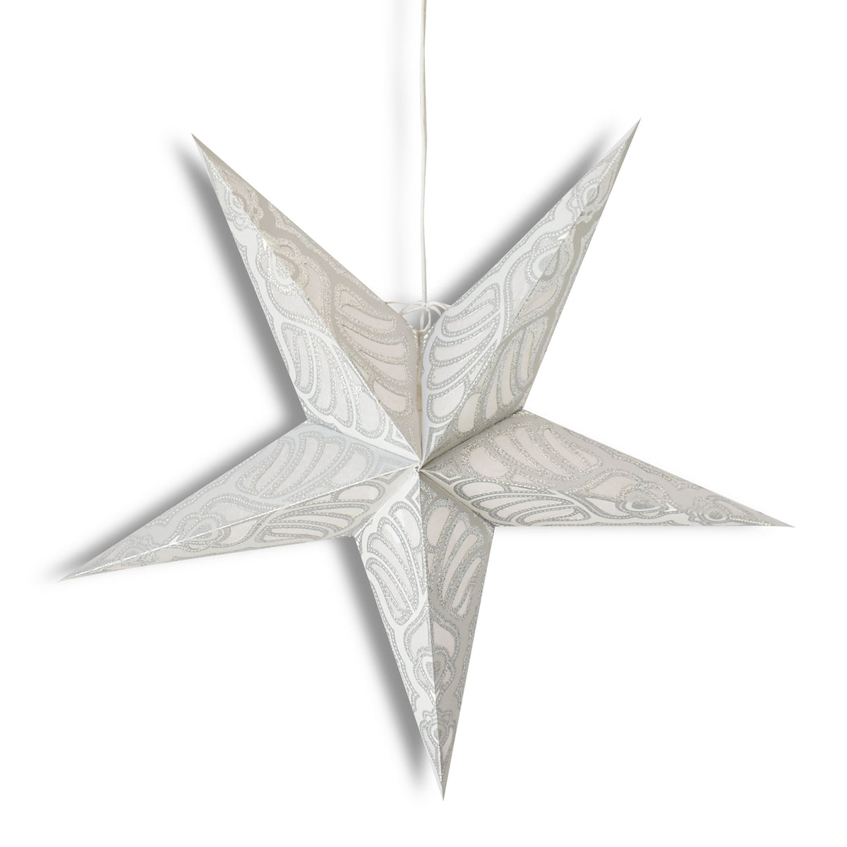 3-PACK + Cord | 24&quot; Silver Parrot Glitter Paper Star Lantern and Lamp Cord Hanging Decoration - PaperLanternStore.com - Paper Lanterns, Decor, Party Lights &amp; More