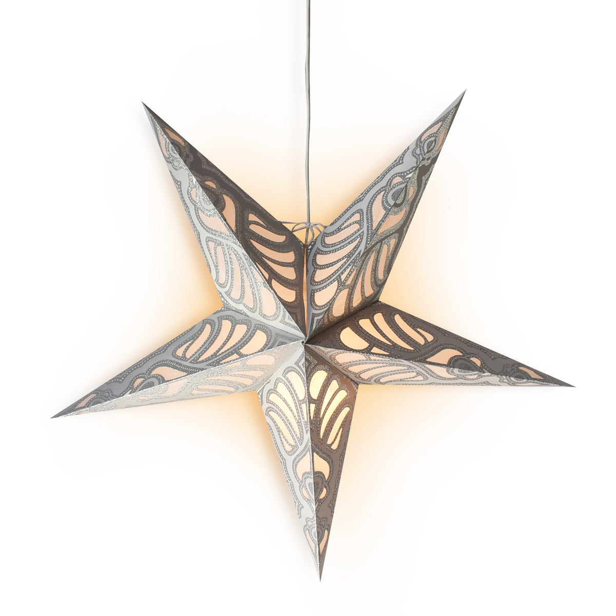 24&quot; Silver Parrot Glitter Paper Star Lantern, Hanging Wedding &amp; Party Decoration - PaperLanternStore.com - Paper Lanterns, Decor, Party Lights &amp; More