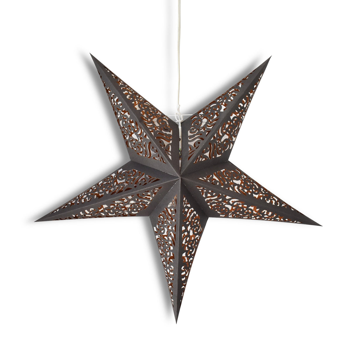 3-PACK + Cord | 24&quot; Black / Gold Moroccan Glitter Paper Star Lantern and Lamp Cord Hanging Decoration - PaperLanternStore.com - Paper Lanterns, Decor, Party Lights &amp; More