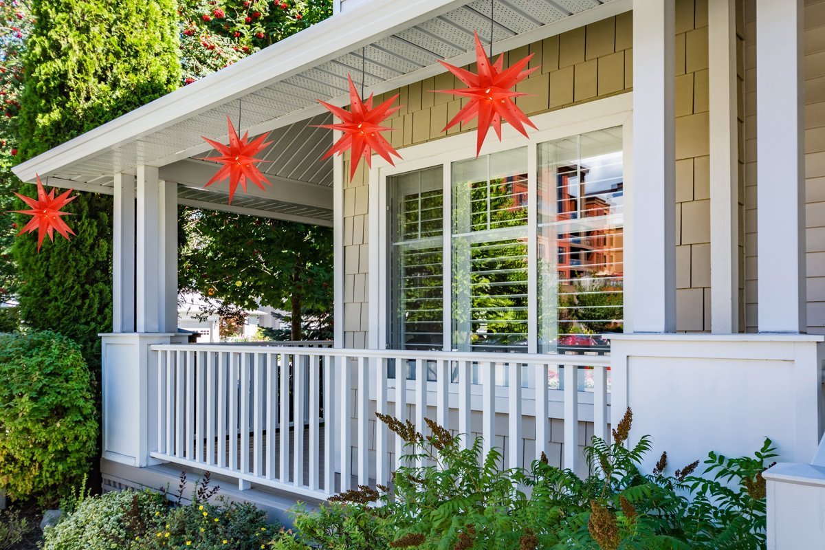 LANTERN + CORD + BULB | 30&quot; Red Moravian Weatherproof Star Lantern Lamp, Hanging Decoration - PaperLanternStore.com - Paper Lanterns, Decor, Party Lights &amp; More