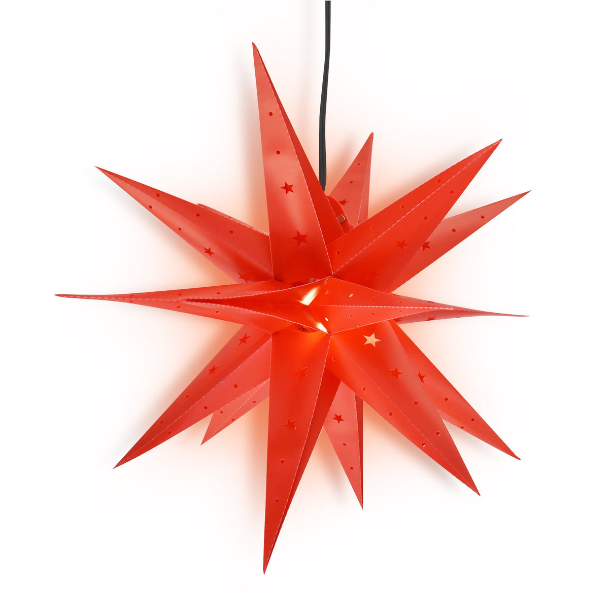 LANTERN + CORD + BULB | 23&quot; Red Moravian Weatherproof Star Lantern Lamp, Multi-Point Hanging Decoration