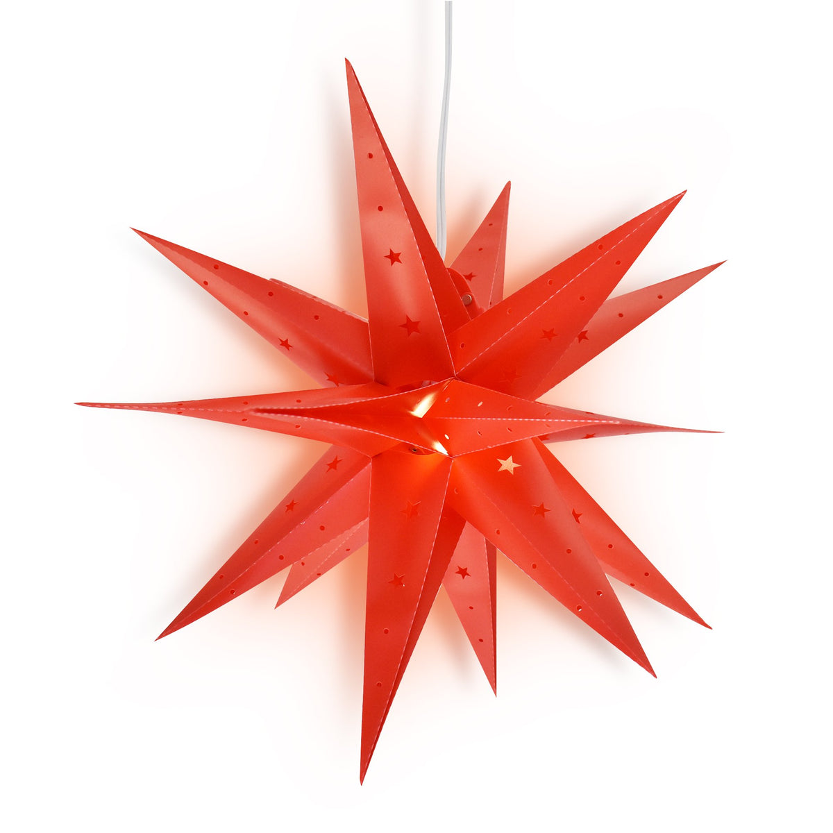 LANTERN + CORD + BULB | 24&quot; Red Moravian Weatherproof Star Lantern Lamp, Multi-Point Hanging Decoration - PaperLanternStore.com - Paper Lanterns, Decor, Party Lights &amp; More