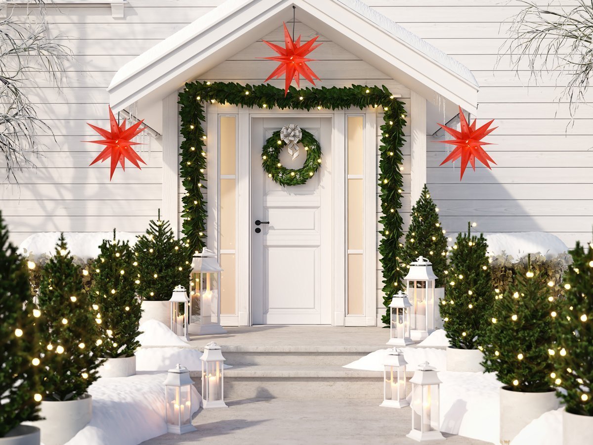 3-PACK + CORD | 30&quot; Red Moravian Plastic Star Lantern Lamp, Hanging Decoration - PaperLanternStore.com - Paper Lanterns, Decor, Party Lights &amp; More