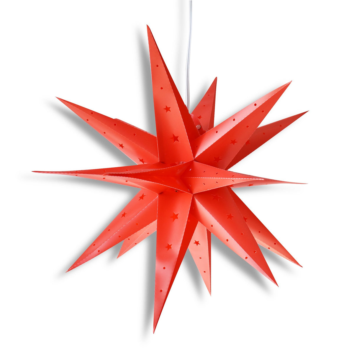 LANTERN + CORD + BULB | 24&quot; Red Moravian Weatherproof Star Lantern Lamp, Multi-Point Hanging Decoration - PaperLanternStore.com - Paper Lanterns, Decor, Party Lights &amp; More