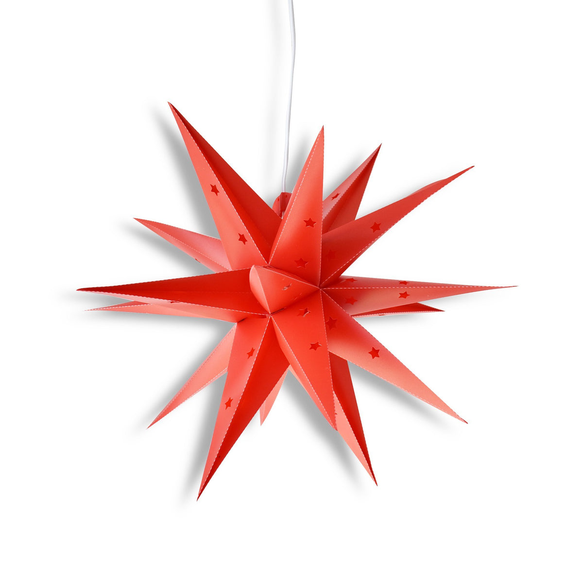 LANTERN + CORD + BULB | 20&quot; Red Moravian Weatherproof Star Lantern Lamp, Multi-Point Hanging Decoration - PaperLanternStore.com - Paper Lanterns, Decor, Party Lights &amp; More