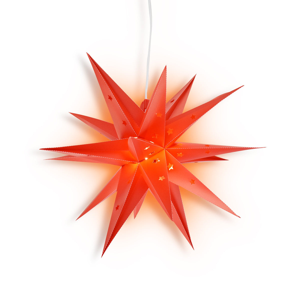 LANTERN + CORD + BULB | 20&quot; Red Moravian Weatherproof Star Lantern Lamp, Multi-Point Hanging Decoration - PaperLanternStore.com - Paper Lanterns, Decor, Party Lights &amp; More