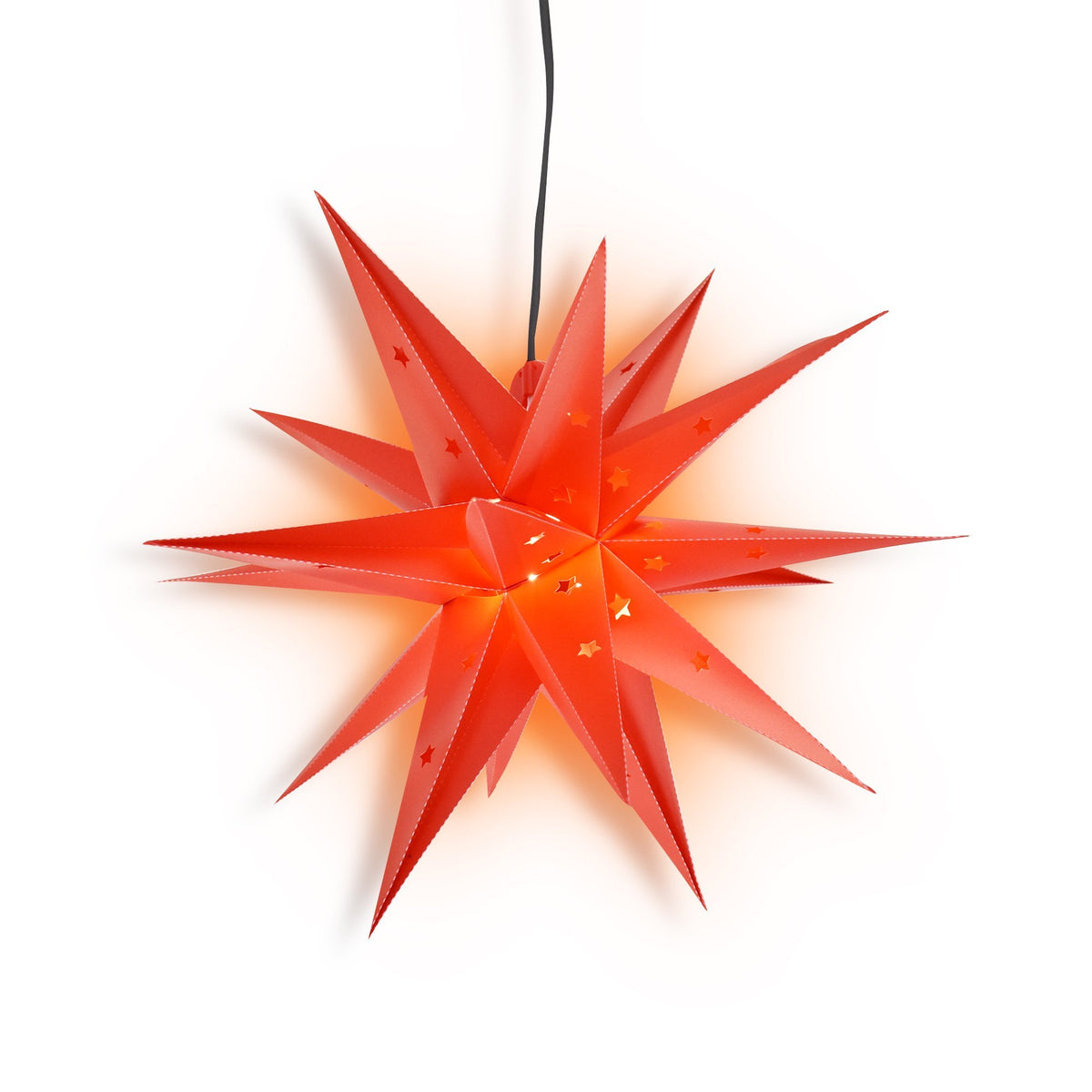 LANTERN + CORD + BULB | 20&quot; Red Moravian Weatherproof Star Lantern Lamp, Multi-Point Hanging Decoration