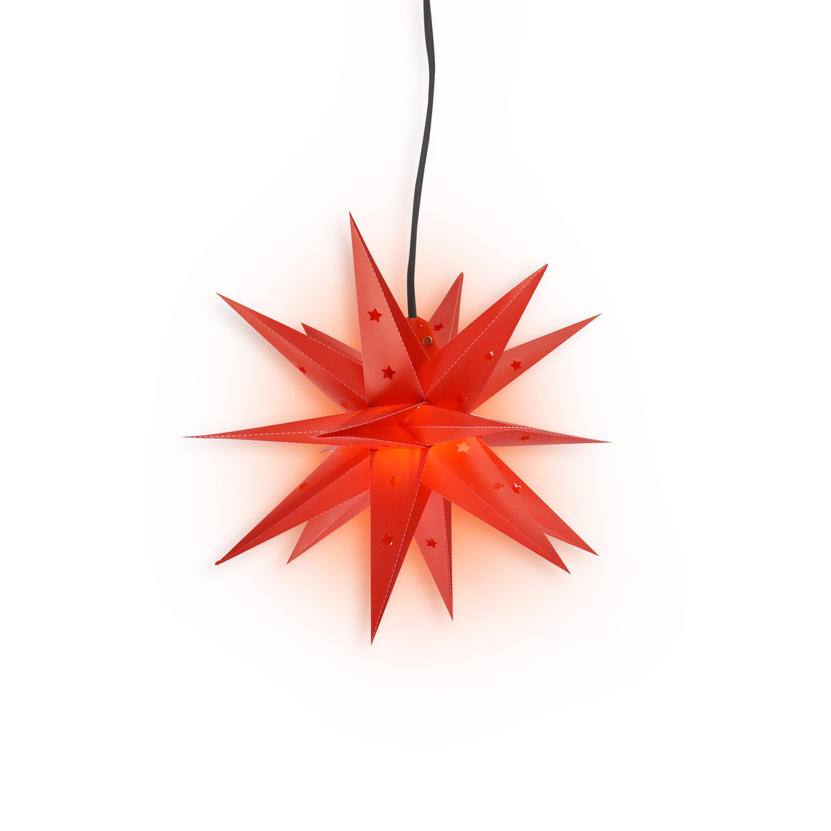 LANTERN + CORD + BULB | 16&quot; Red Moravian Weatherproof Star Lantern Lamp, Multi-Point Hanging Decoration