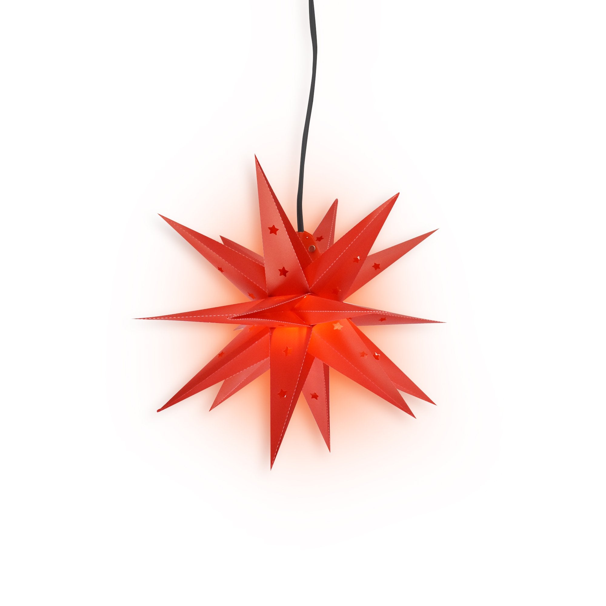 LANTERN + CORD + BULB | 16" Red Moravian Weatherproof Star Lantern Lamp, Multi-Point Hanging Decoration