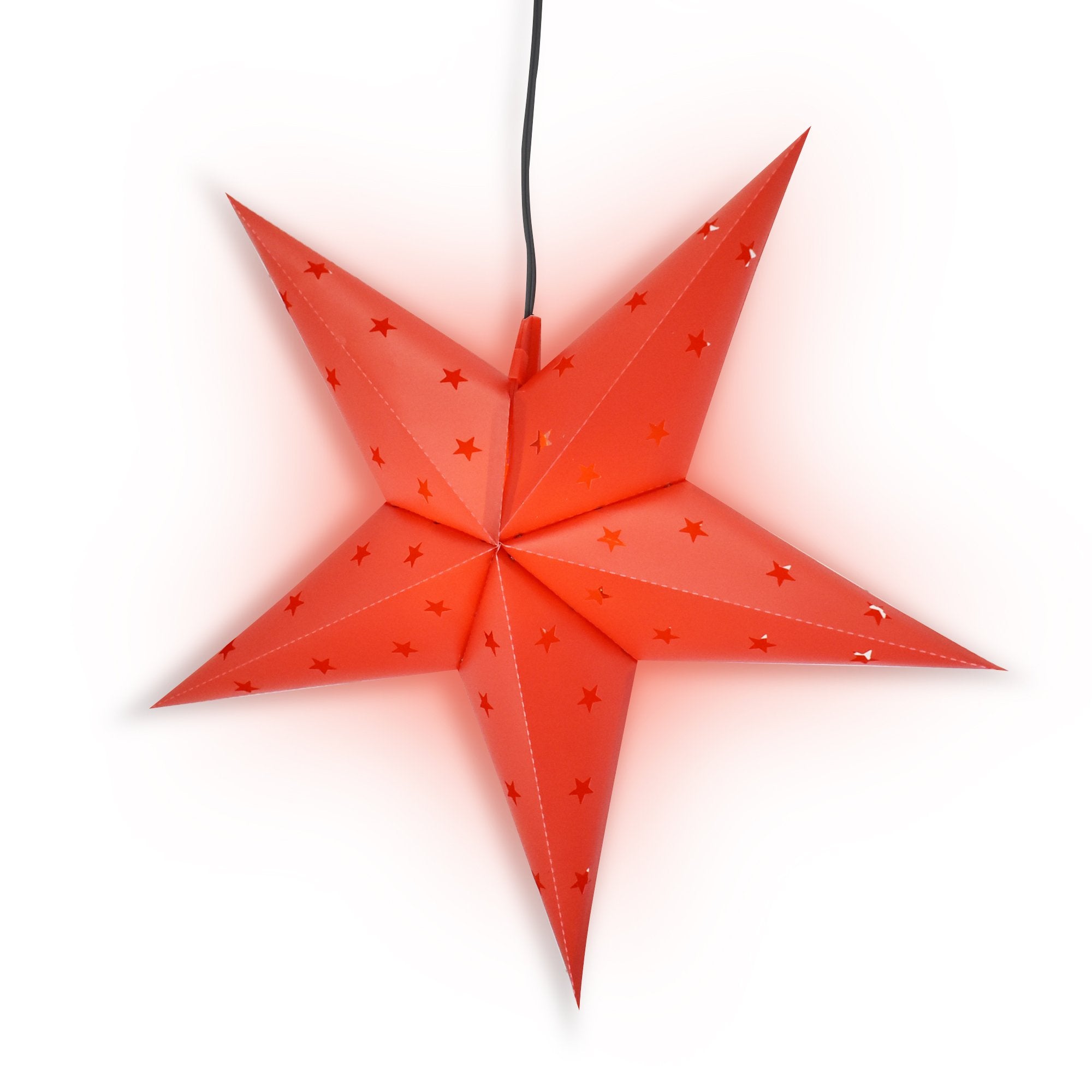 LANTERN + CORD + BULB | 22" Red Weatherproof Star Lantern Lamp, Hanging Decoration
