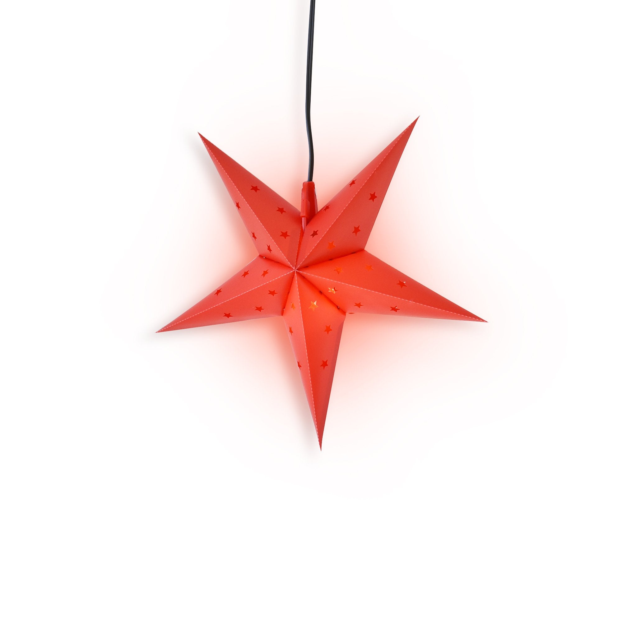 LANTERN + CORD + BULB | 15" Red Weatherproof Star Lantern Lamp, Hanging Decoration
