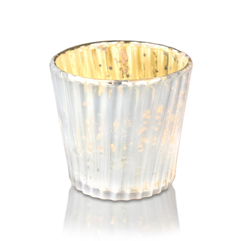 4 Pack | Vintage Mercury Glass Candle Holders (3-Inch, Caroline Design, Vertical Motif, Pearl White) - For use with Tea Lights - Home Decor, Parties and Wedding Decorations - PaperLanternStore.com - Paper Lanterns, Decor, Party Lights &amp; More