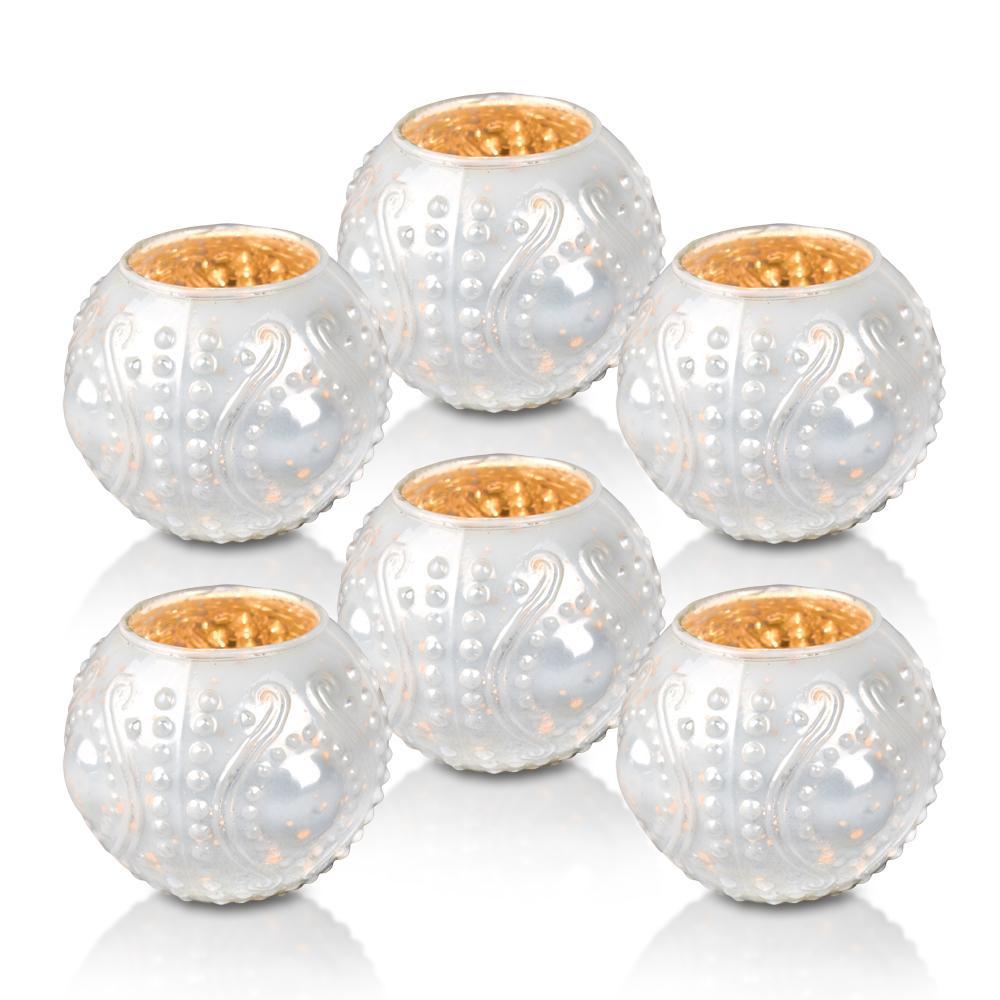 6 Pack | Vintage Mercury Glass Vase and Candle Holders (3.25-Inches, Small Josephine Design, Pearl White) - Use with Tea lights - for Home Décor, Parties and Weddings - PaperLanternStore.com - Paper Lanterns, Decor, Party Lights &amp; More