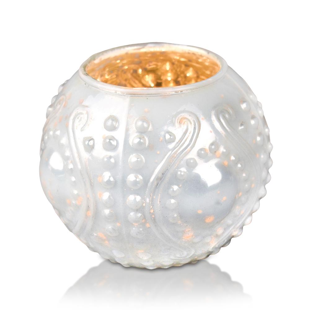 6 Pack | Vintage Mercury Glass Vase and Candle Holders (3.25-Inches, Small Josephine Design, Pearl White) - Use with Tea lights - for Home Décor, Parties and Weddings - PaperLanternStore.com - Paper Lanterns, Decor, Party Lights &amp; More