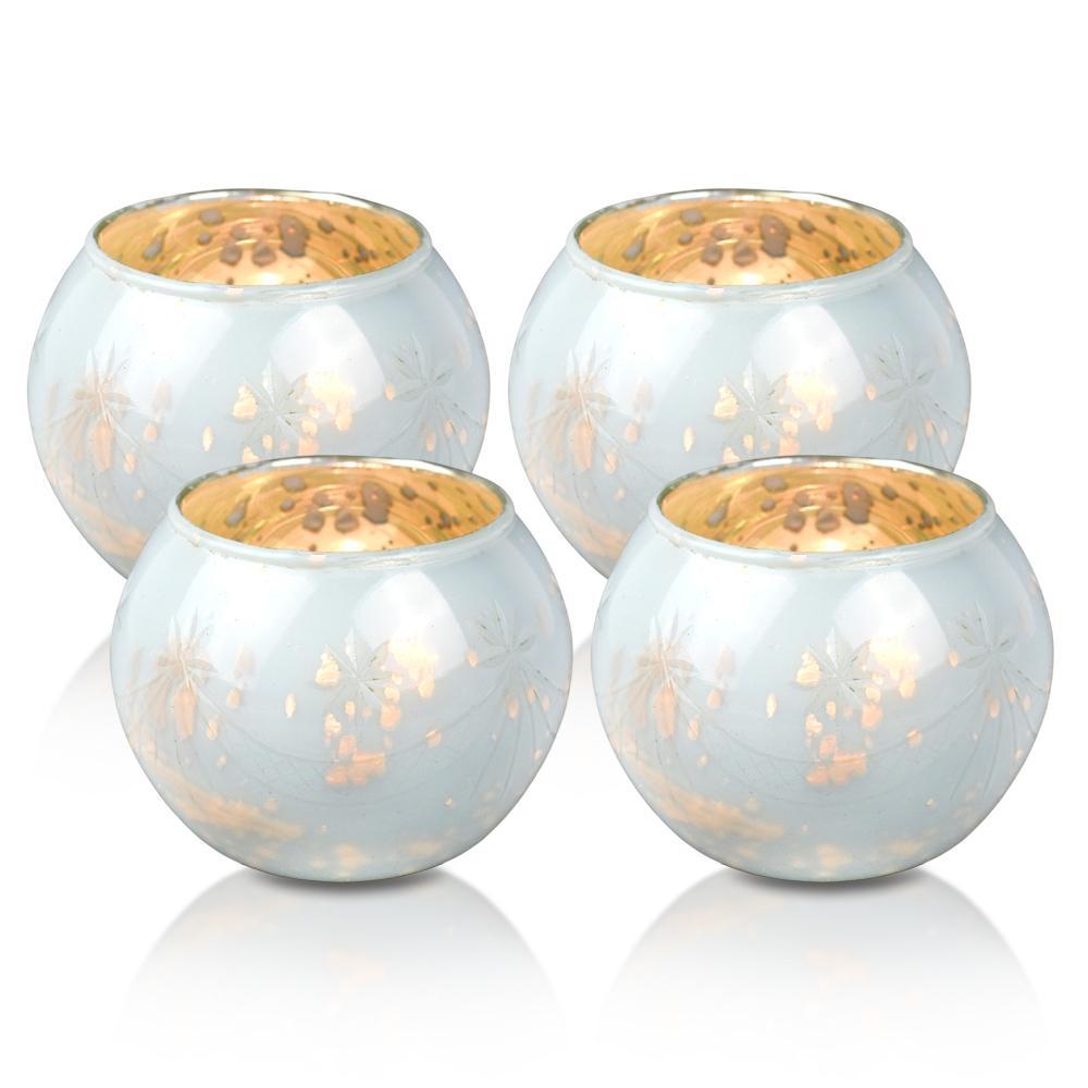 4 Pack | Vintage Mercury Glass Globe Candle Holders (3-Inch, Mary Design, Pearl White) - For use with Tea Lights - Home Decor, Parties and Wedding Decorations - PaperLanternStore.com - Paper Lanterns, Decor, Party Lights &amp; More