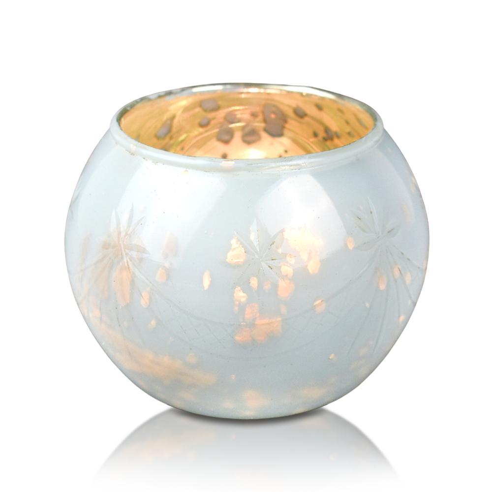 Vintage Mercury Glass Globe Holder (3-Inch, Mary Design, Pearl White) - For use with Tea Lights - Home Decor, Parties and Wedding Decorations - PaperLanternStore.com - Paper Lanterns, Decor, Party Lights &amp; More