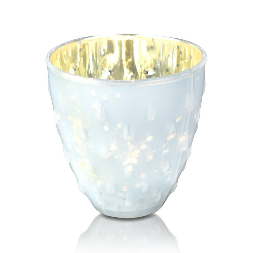 6 Pack | Vintage Mercury Glass Candle Holder (3.25-Inch, Small Deborah Design, Pearl White) - For Use with Tea Lights - Home Decor, Parties and Wedding Decorations - PaperLanternStore.com - Paper Lanterns, Decor, Party Lights &amp; More