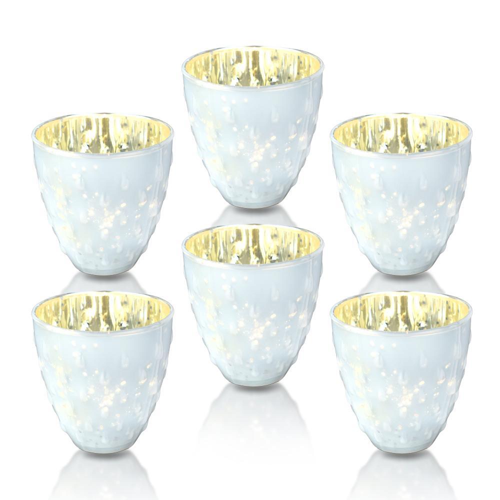 6 Pack | Vintage Mercury Glass Candle Holder (3.25-Inch, Small Deborah Design, Pearl White) - For Use with Tea Lights - Home Decor, Parties and Wedding Decorations - PaperLanternStore.com - Paper Lanterns, Decor, Party Lights & More