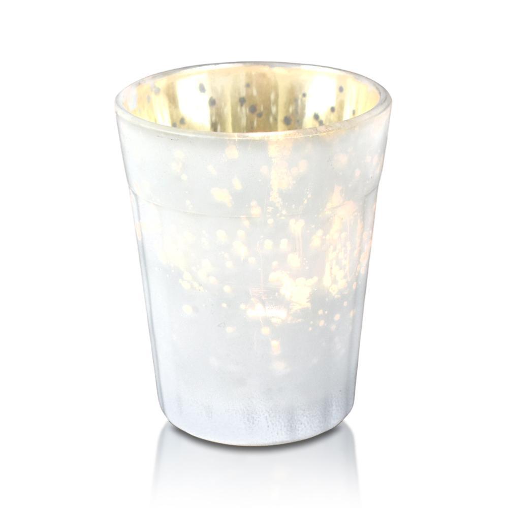 Vintage Mercury Glass Candle Holder (3.25-Inch, Katelyn Design, Column Motif, Pearl White) - For Use with Tea Lights - For Home Decor, Parties and Wedding Decorations - PaperLanternStore.com - Paper Lanterns, Decor, Party Lights &amp; More
