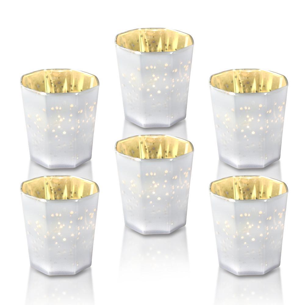 6 Pack | Patricia Mercury Glass Tealight Holder - Pearl White For Use with Tea Lights - For Home Decor, Parties and Wedding Decorations - PaperLanternStore.com - Paper Lanterns, Decor, Party Lights &amp; More