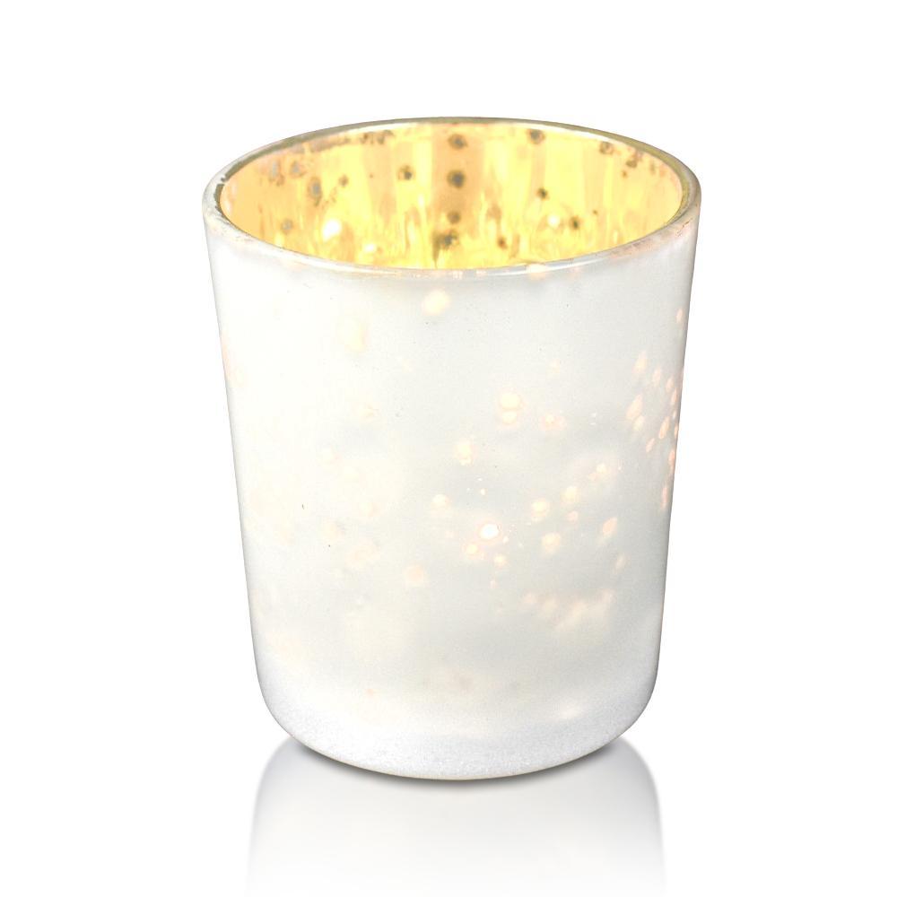 4 Pack | Vintage Mercury Glass Candle Holders (3-Inch, Tess Design, Pearl White) - for use with Tea Lights - for Home Décor, Parties and Wedding Decorations - PaperLanternStore.com - Paper Lanterns, Decor, Party Lights &amp; More