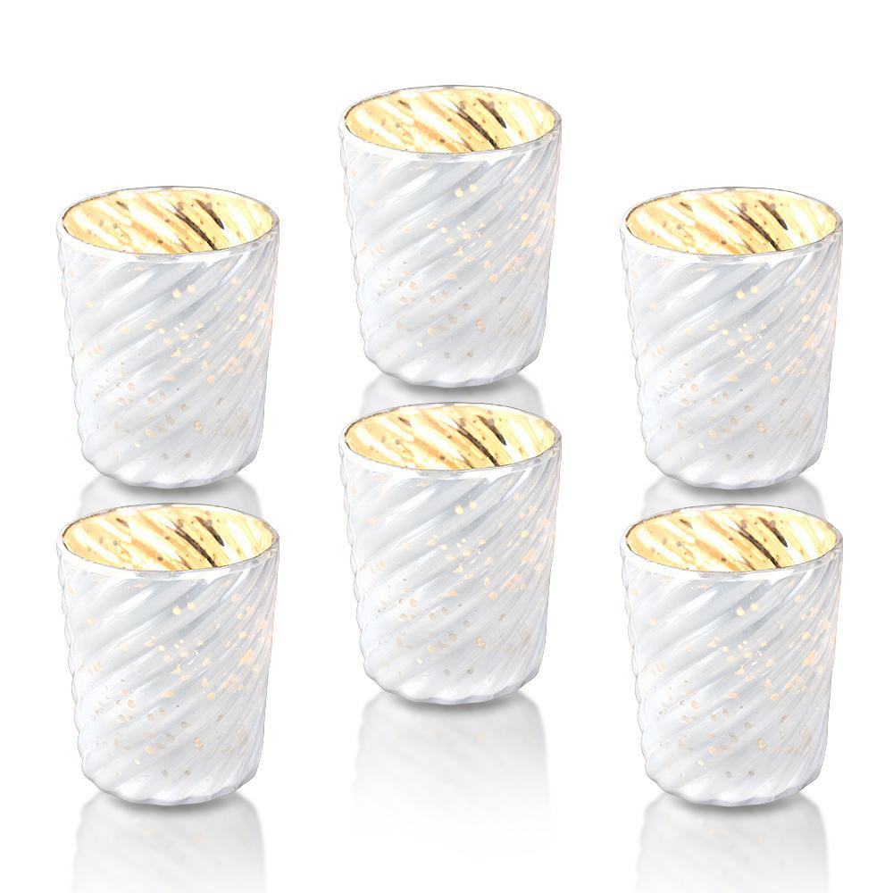 6 Pack | Mercury Glass Candle Holder (3-Inch, Grace Design, Pearl White) - for use with Tea Lights - for Home Décor, Parties and Wedding Decorations - PaperLanternStore.com - Paper Lanterns, Decor, Party Lights &amp; More