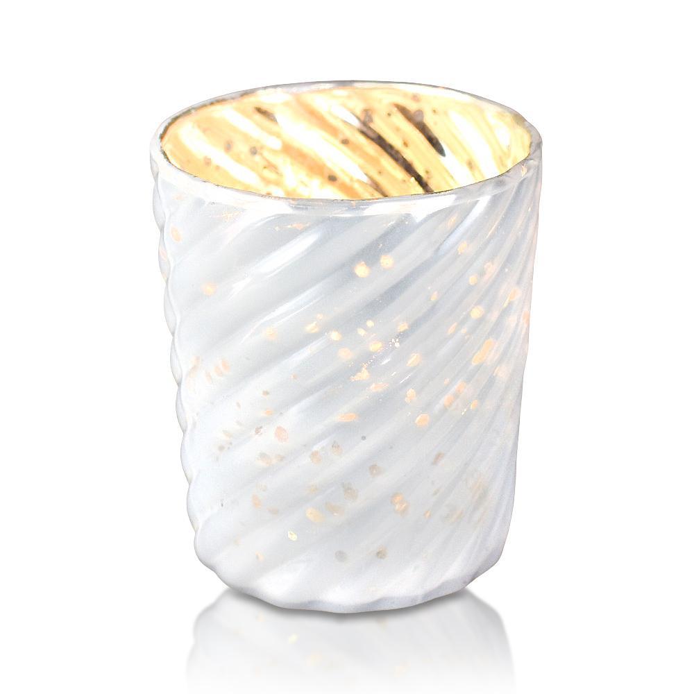 6 Pack | Mercury Glass Candle Holder (3-Inch, Grace Design, Pearl White) - for use with Tea Lights - for Home Décor, Parties and Wedding Decorations - PaperLanternStore.com - Paper Lanterns, Decor, Party Lights &amp; More