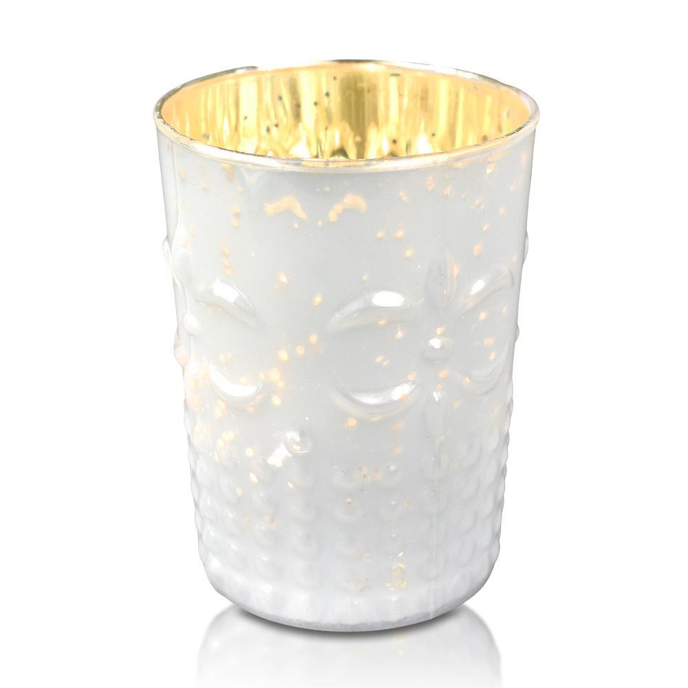6 Pack | Fleur Mercury Glass Tealight Holder - Pearl White For Tea Lights - For Home Decor, Parties, Wedding Decorations - Mercury Glass Votive Holders - PaperLanternStore.com - Paper Lanterns, Decor, Party Lights &amp; More