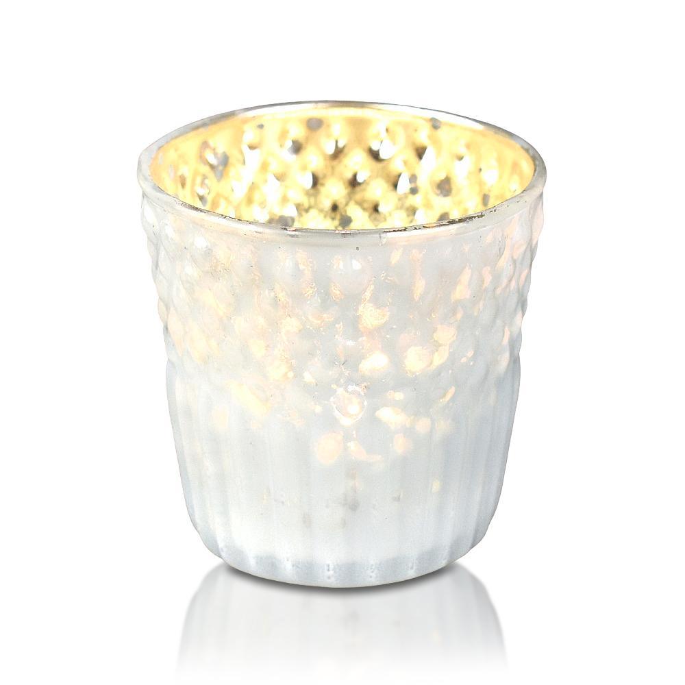 6 Pack | Mercury Glass Tealight Holders (2.75-Inches, Ophelia Design, Pearl White) - For Use with Tea Lights - For Home Decor, Parties and Wedding Decorations - PaperLanternStore.com - Paper Lanterns, Decor, Party Lights &amp; More